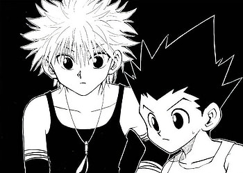 of Gon and Killua from Hunter x Hunter, manga, Hunter x Hunter, Gon css, Killua Zoldyck, Black And White Anime HD wallpaper