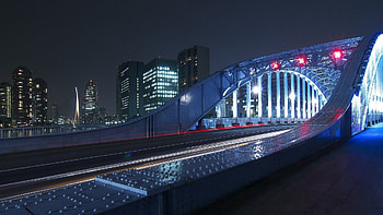quiet iron bridge, bridge, city, iron, lights HD wallpaper