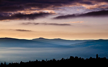 Nature, Mountains, Clouds, Fog, Outlines, Evening HD wallpaper