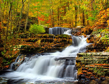 Autumn waterfall, fall, waterfall, autumn, nature, cascade, water stream HD wallpaper
