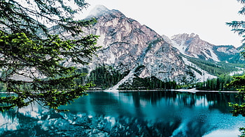 Lake and Mountain Under White Sky in Braies, Trentino-Alto Adige, Italy, mountain, lake HD wallpaper