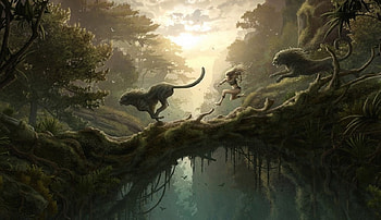 FOREST GIRL, cg, glow, girl, sun, forest, lions, mistique HD wallpaper