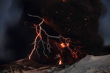 Lighting Strikes, eyjafjallajokull, lighting, volcano, iceland, nature HD wallpaper