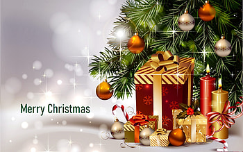 Merry Christmas!, spruce, gifts, candle, Christmas HD wallpaper