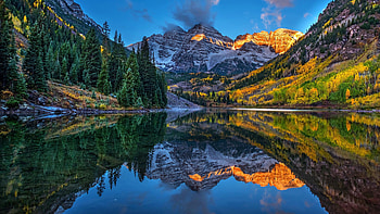 Sunny day, forest, mountains, lake, reflections, nature HD wallpaper