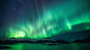 Beautiful Aurora Aurora Borealis Colorful Starry Sky Mountains With Snow Reflection On Water Nature HD wallpaper