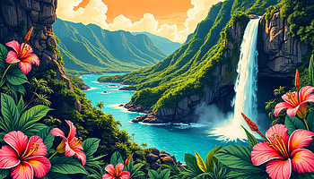 Stunning Hawaiian Paradise in Ultra, Hawaii, waterfall, tropical landscape, mountain, flower HD wallpaper