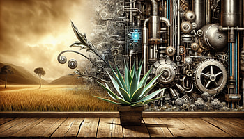 Steampunk Oasis Agave, agave, nature, machine, surrealism, plant HD wallpaper