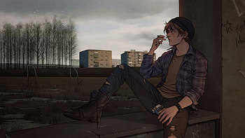Boy Sitting On Rooftop Overlooking City, alone, boy, rooftop, artist, artwork, art, digital-art, deviantart HD wallpaper