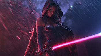 Hooded Sith Lord With Red Lightsaber, red, lightsaber, girl, artist, artwork, art, digital-art, ai HD wallpaper