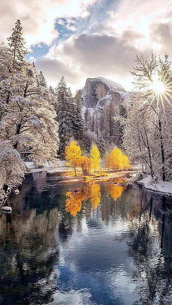 Winter, River HD phone wallpaper