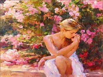 painting, girl, oil, canvas, flower HD wallpaper