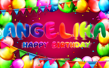 Happy Birtay Angelika, , colorful balloon frame, Angelika name, purple background, Angelika Happy Birtay, Angelika Birtay, popular german female names, Birtay concept, Angelika HD wallpaper