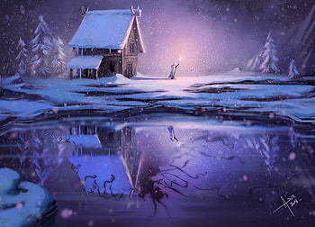 Art, Night, Snow, Silhouette, Torch HD wallpaper