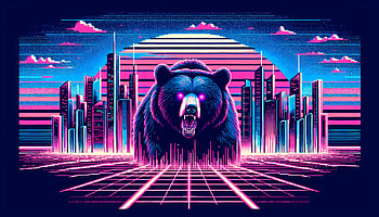 Cyberpunk Black Bear, black bear, bear, neon, cityscape, retro HD wallpaper