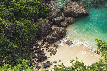Beach, rocks, aerial shot HD wallpaper