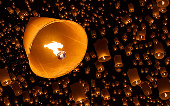 Sky lanterns, Night bokeh, Sparkling lights, Ethereal beauty HD wallpaper