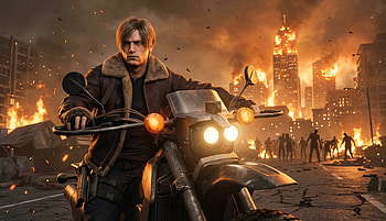 Resident Evil Requiem - Leon Kennedy on a Bike Raccoon City, Resident Evil Requiem, Leon S. Kennedy, Horror, Capcom, Video Game HD wallpaper