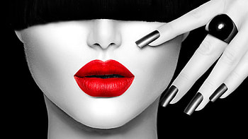 Red, white, black, model, girl, hand, anna subbotina, woman, face, lips HD wallpaper