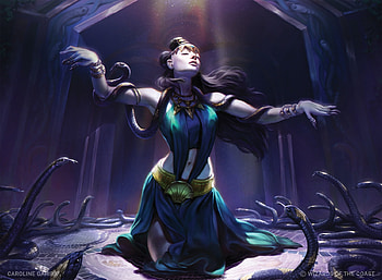 Ophiomancer, blue, snake, art, fantasy, caroline gariba, girl HD wallpaper