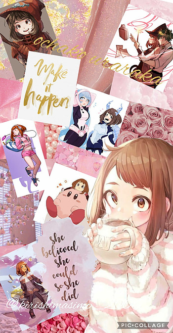 Ochako uraraka, pink, mha, bnha, cute, gold, japanese, uravity, class 1a, positive quotes, anime HD phone wallpaper