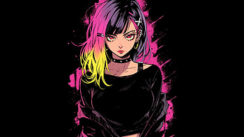 Punked Anime Girl, anime-girl, anime, dark, black, oled, artist, artwork, digital-art HD wallpaper