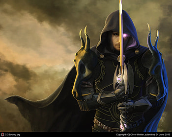 Warrior, action, sword, hood, sky HD wallpaper