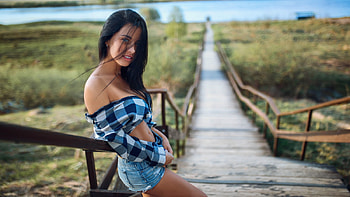 Unknown Model, babe, model, wood, gorgeous, bridge, beautiful, woman, walkway HD wallpaper