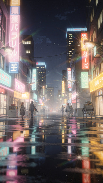 Neon Nightwalk; Rainlit Tokyo Nights; Midnight Neon Alley, Anime Night HD phone wallpaper