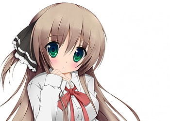 Cute Girl, black, blonde, cute, , ribbons, shirt, background, brown, , sexy, white, ribbon, eyes, hot, girl, dark, anime, light, green, red, blush, hair HD wallpaper