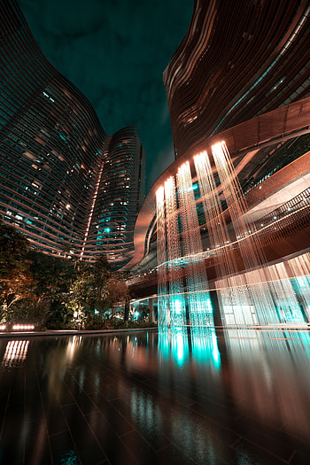Architecture, Fountain, Building, Miscellanea, Miscellaneous, Illumination, Backlight, Facades HD phone wallpaper