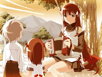 Popotan Family, anime, insturment, boy, other, girl, male, female, tree HD wallpaper