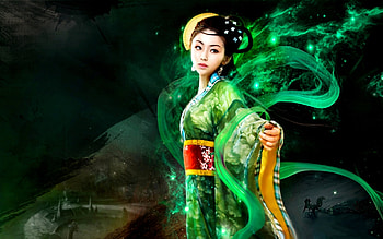 Fantasy girl, black, fantasy, asian, green, girl HD wallpaper