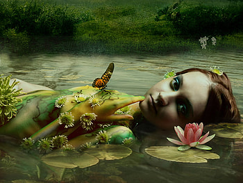 Girl in water, girl, fantasy, water, green HD wallpaper