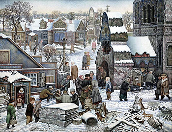 Julius Vedernikov. Dog wedding, winter, dog, painting, art, julius vedernikov HD wallpaper