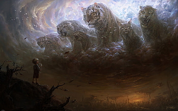 The soul of the King, cat, child, x tiger, art, tiger, big cat, xtiger, fantasy, pisici, boy, luminos HD wallpaper