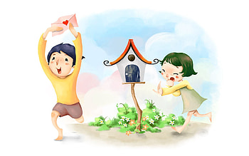 Flowers, Love, , Drawing, Girl, Envelope, Boy, Birdhouse HD wallpaper