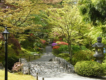 Japanese Park Garden, art , lamplighter, trees, fullcolours, beautiful, flowers, greens, park alley HD wallpaper