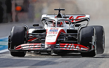 Haas-Ferrari VF-22, vector art, Kevin Magnussen, 2022 F1 cars, Formula 1, Haas-Ferrari VF-22 on track, Kevin Magnussen drawing, Haas F1 Team, new VF-22, F1, Haas F1 Team 2022, F1 cars HD wallpaper
