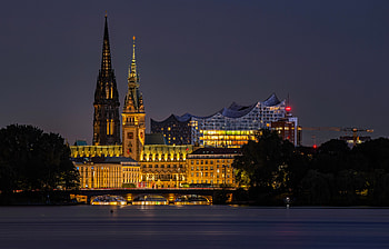 Hamburg Skyline at Night Ultra – Germany Cityscape View, Germany, Hamburg, building, landscape HD wallpaper