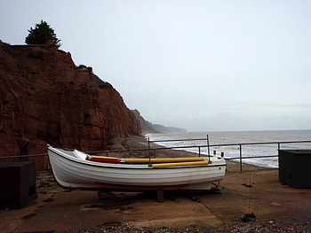 Fishing boat at Sidmouth, Fishing, Boat, Devon, Cliffs HD wallpaper