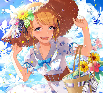 Girl, anime, outdoor, straw hat HD wallpaper
