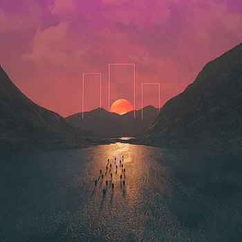 Art, Mountains, Sun, Rectangles HD phone wallpaper