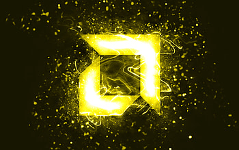 AMD yellow logo, , yellow neon lights, creative, yellow abstract background, AMD logo, brands, AMD HD wallpaper