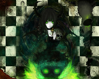 Skull, girl, anime, green HD wallpaper