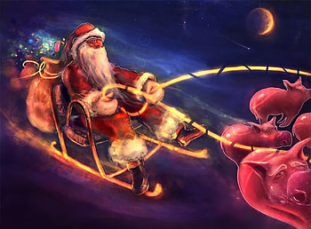 Holidays, Santa Claus, Night, Pigs, Christmas, Flight, Sleigh, Sledge, Presents, Gifts HD wallpaper