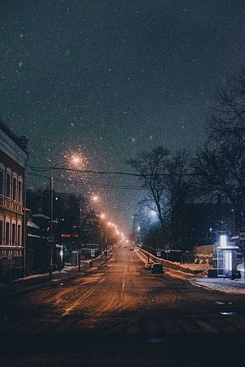 Cities, Winter, Twilight, Road, Night City, Dusk, Snowfall HD phone wallpaper