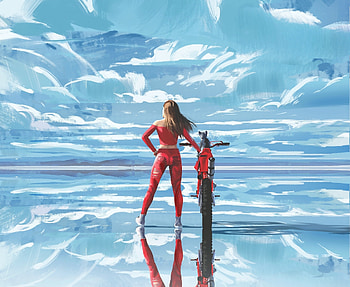 Girl biker, artwork HD wallpaper