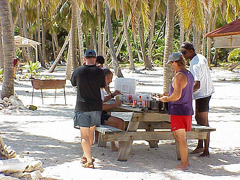 Picnic, trees, table, people, food HD wallpaper