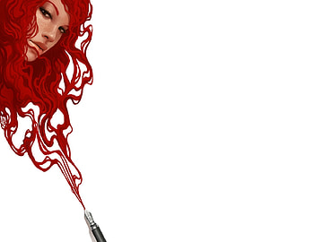 Ink, artwork, abstract, fantasy, redhead, pen HD wallpaper